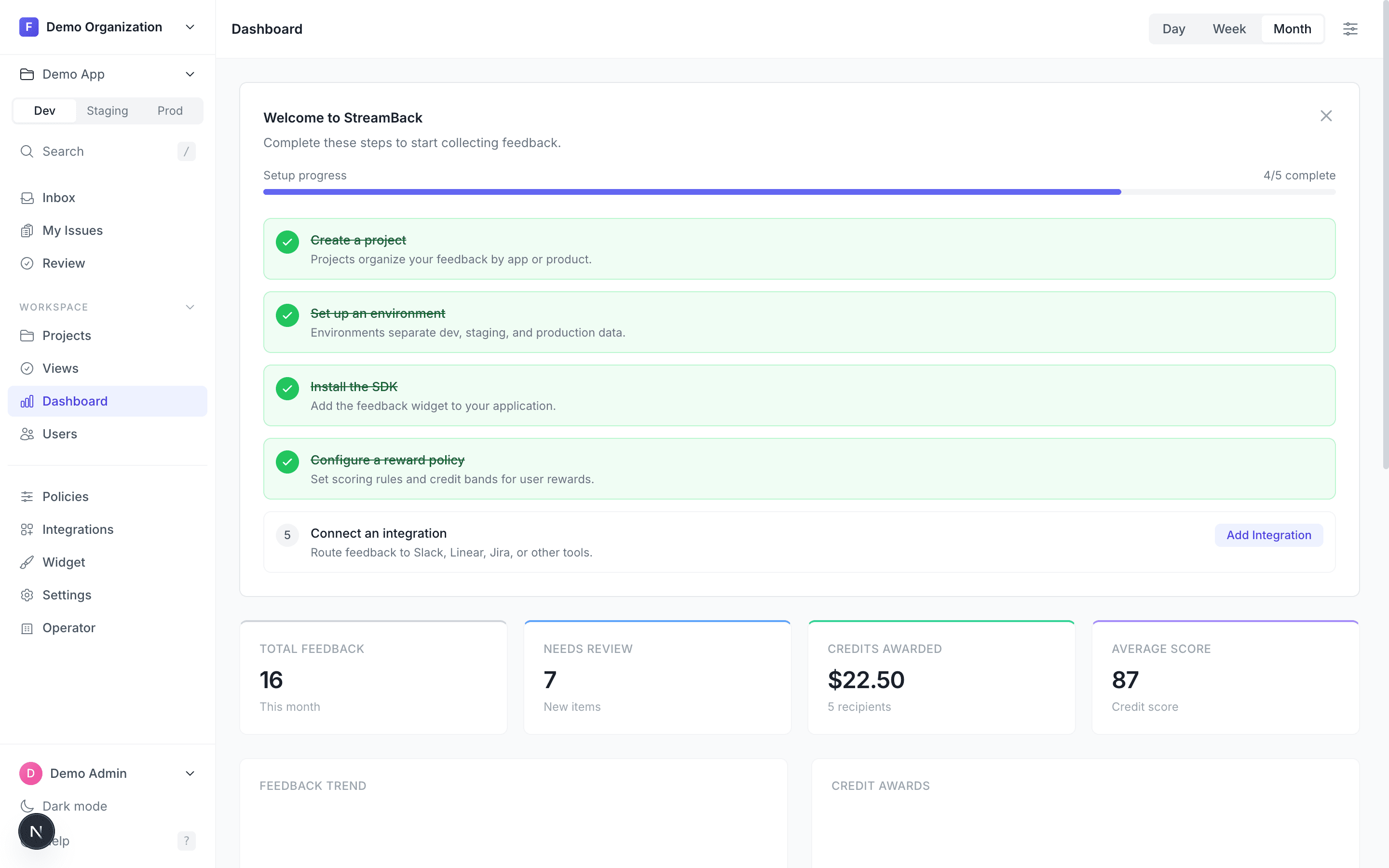 StreamBack analytics dashboard